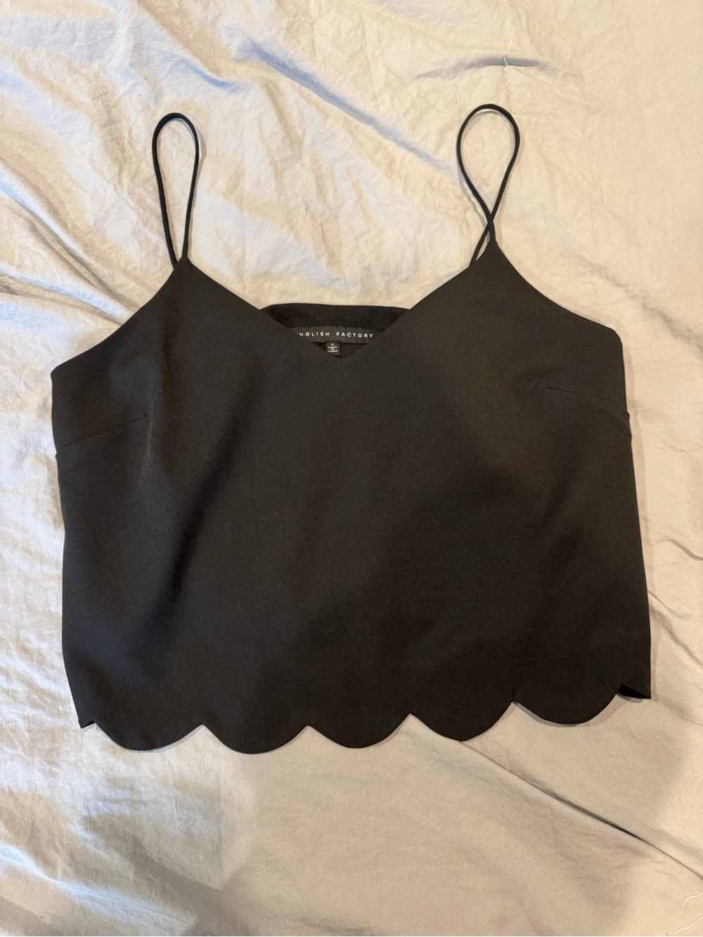 English Factory Black Scalloped Hem Spaghetti Strap Camisole